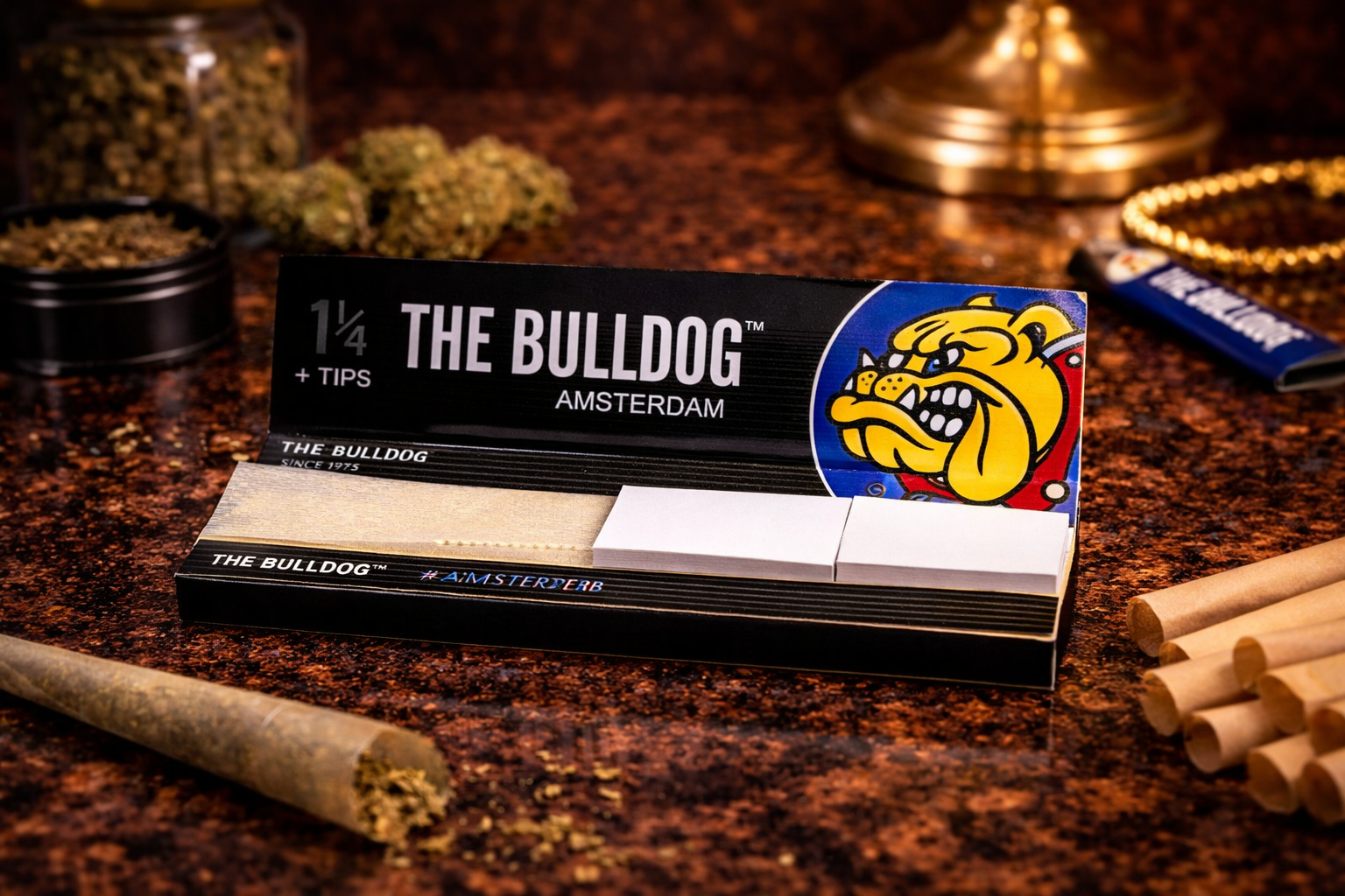 Papelillos The Bulldog Amsterdam Black 1 1/4 + Tips